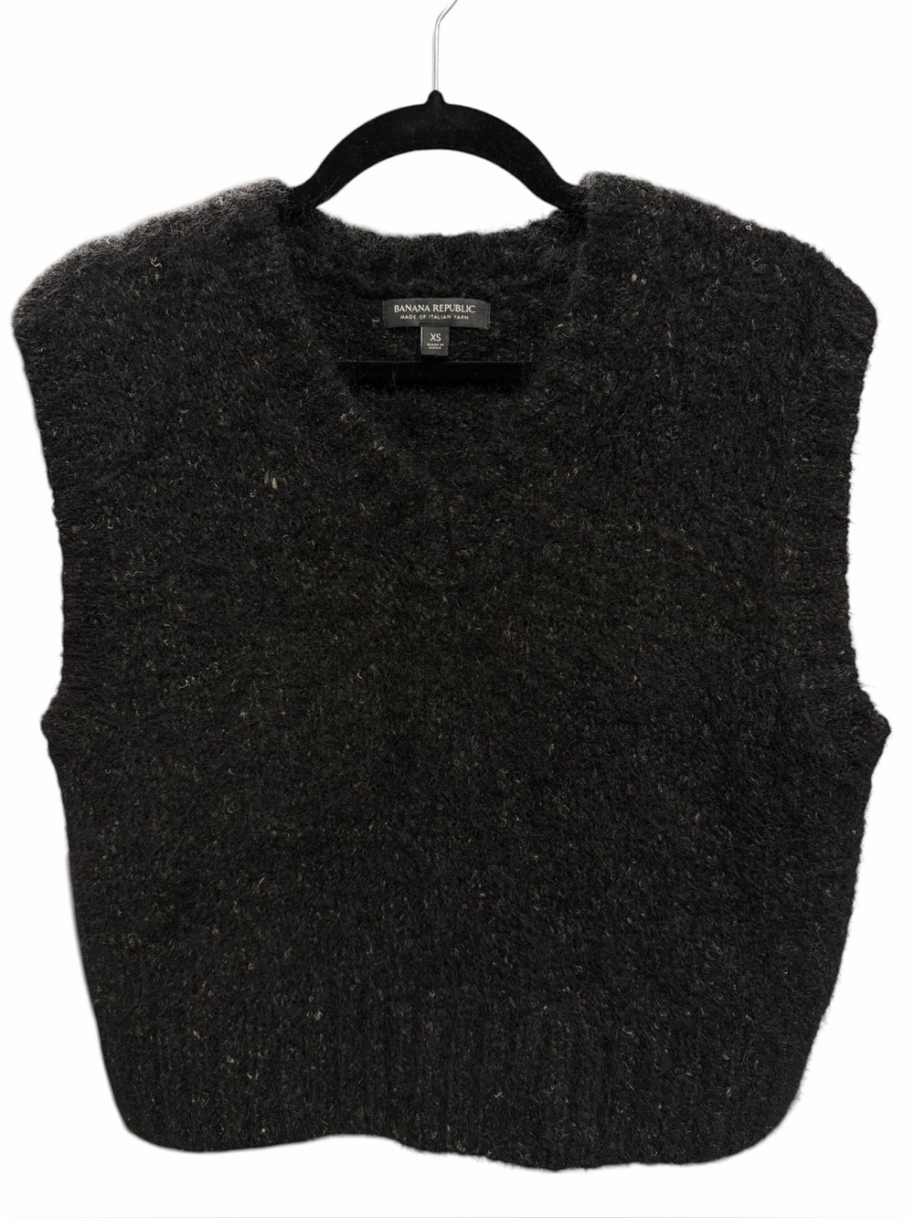 Banana Republic Angora Linen Blend Sweater Vest XS Black Italian Yarn Luxe Knit